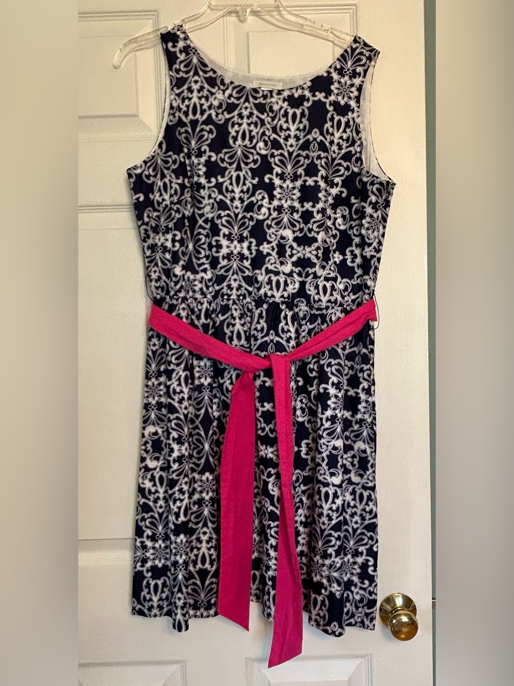 Garnet Hill Navy and White Patterned Sleeveless Dress